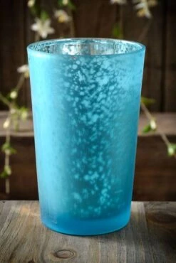 4.25" Frosted Mercury Glass Candle Holder Turquoise Pkg/6