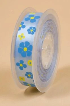 7/8" X 25yds Single Face Satin W/printed Flowers Blue Topaz #308