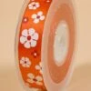 7/8" X 25yds Single Face Satin W/printed Flowers Torrid Orange #750