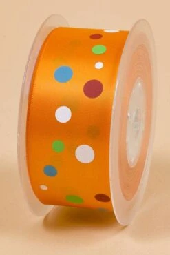 1-1/2" X 25yds Single Face Satin W/printed Dots Tangerine #668