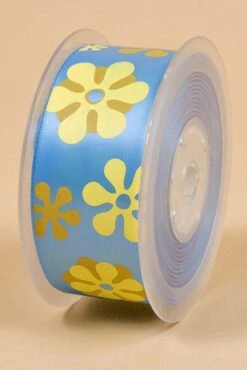 1-1/2" X 25yds Single Face Satin W/printed Flowers Copen #335
