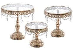 7" /9" /10.5" H Round Cake Stand W/crystal Gold
